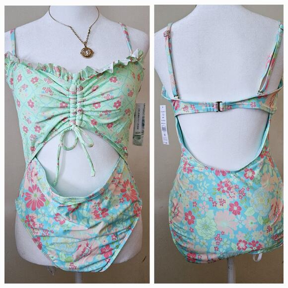 Size XL 15/17 Celebrity Pink Swim Multi-Colored Mismatched Floral One Piece - Picture 2 of 16